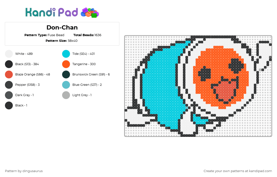 Don-Chan - Fuse Bead Pattern by dingusaurus on Kandi Pad - white,light blue,orange,taiko,donchan
