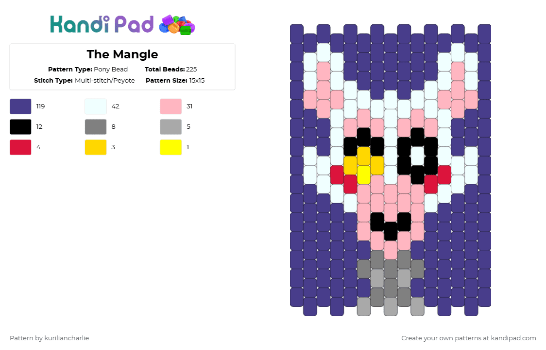The Mangle (FNAF) - Pony Bead Pattern by kuriliancharlie on Kandi Pad - pink,purple,fnaf,five nights at freddys,mangle,the mangle,toy foxy