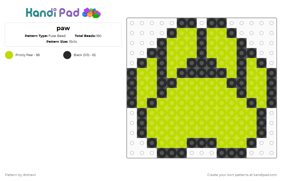 paw - Fuse Bead Pattern by drshawl on Kandi Pad - black,green