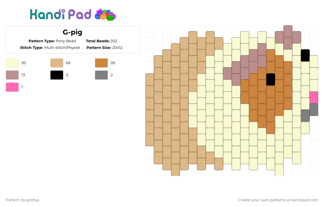 G-pig - Pony Bead Pattern by goofus on Kandi Pad - guinea pig,animal,white,beige,orange