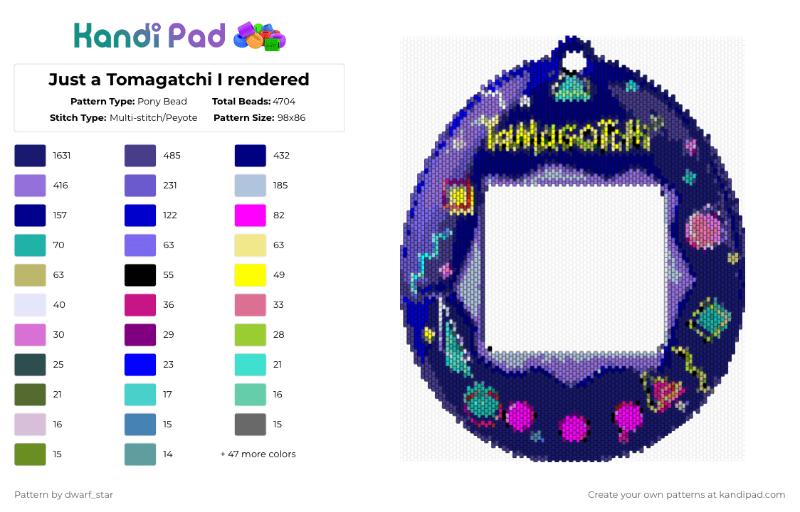Just a Tomagatchi I rendered - Pony Bead Pattern by dwarf_star on Kandi Pad - purple,blue