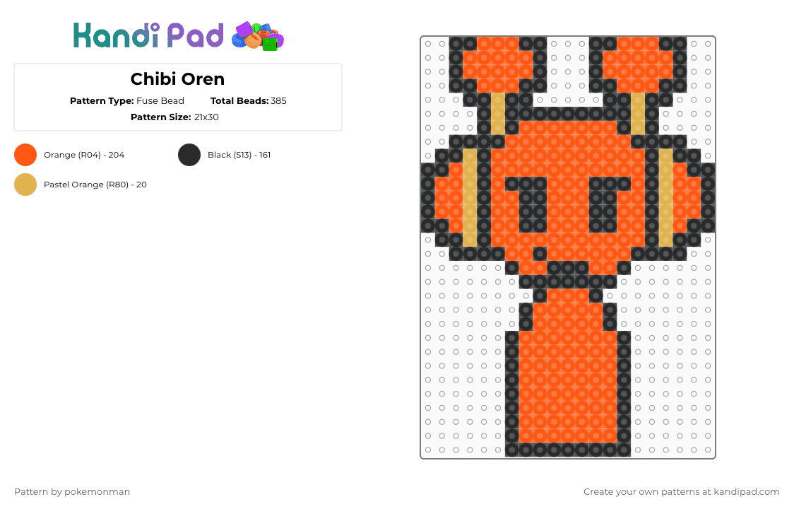 Chibi Oren - Fuse Bead Pattern by pokemonman on Kandi Pad - black,orange