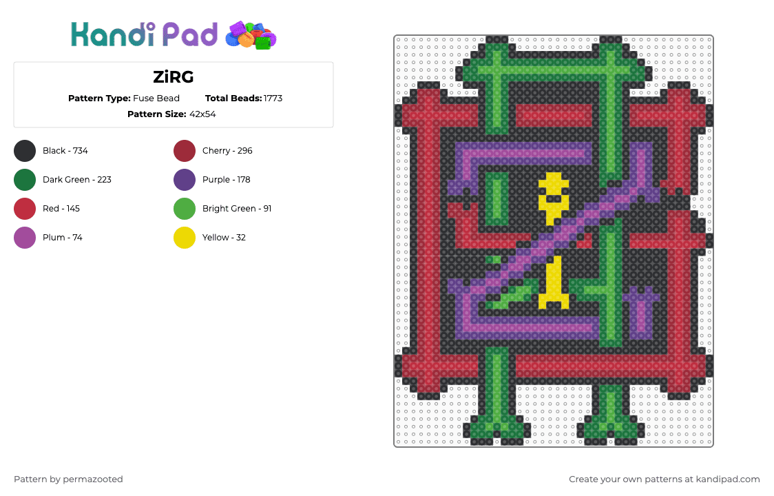 ZiRG - Fuse Bead Pattern by permazooted on Kandi Pad - griz,logo,dj,music,edm,bones,green,red