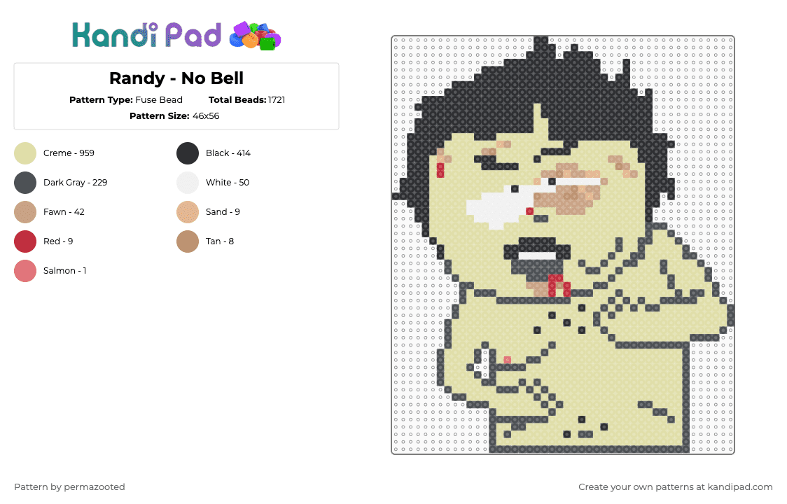 Randy - No Bell - Fuse Bead Pattern by permazooted on Kandi Pad - randy marsh,south park,character,cartoon,yellow