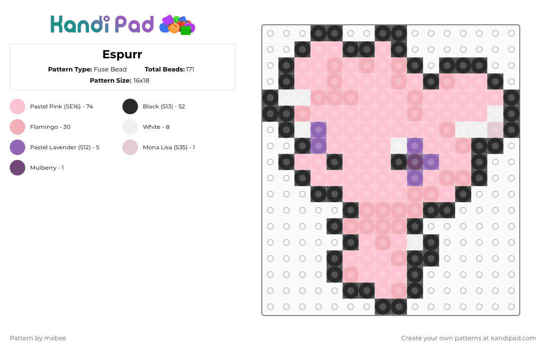 Espurr - Fuse Bead Pattern by mxbee on Kandi Pad - pink,beige