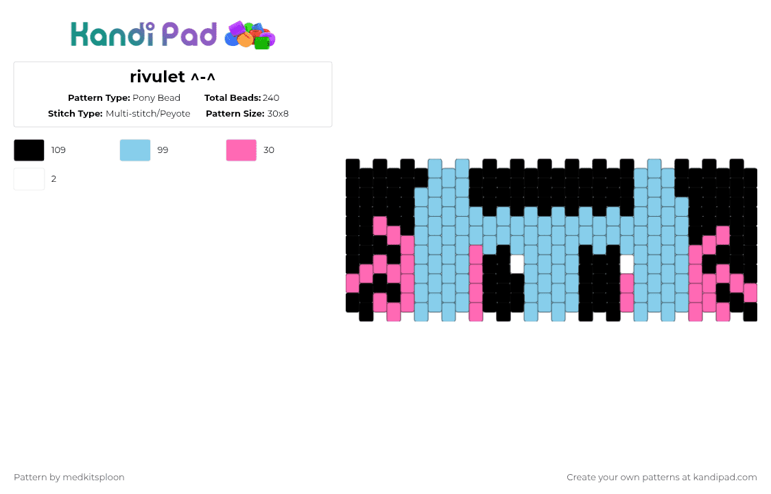 rivulet ^-^ - Pony Bead Pattern by medkitsploon on Kandi Pad - light blue,rainworld,rivulet,multi stitch