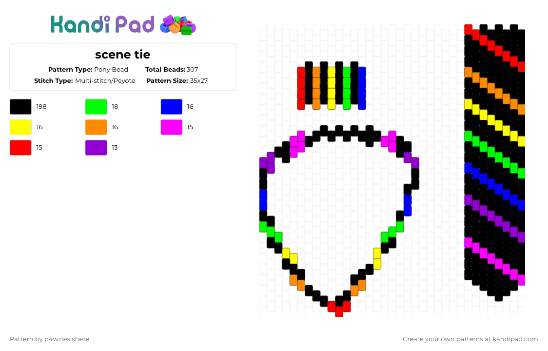 scene tie - Pony Bead Pattern by p4wziesishere on Kandi Pad - black,green,purple