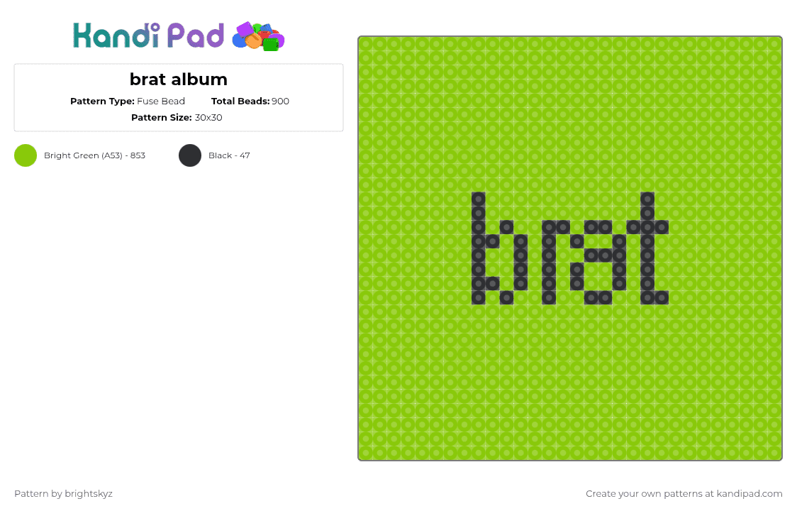 brat album - Fuse Bead Pattern by brightskyz on Kandi Pad - green,brat,music