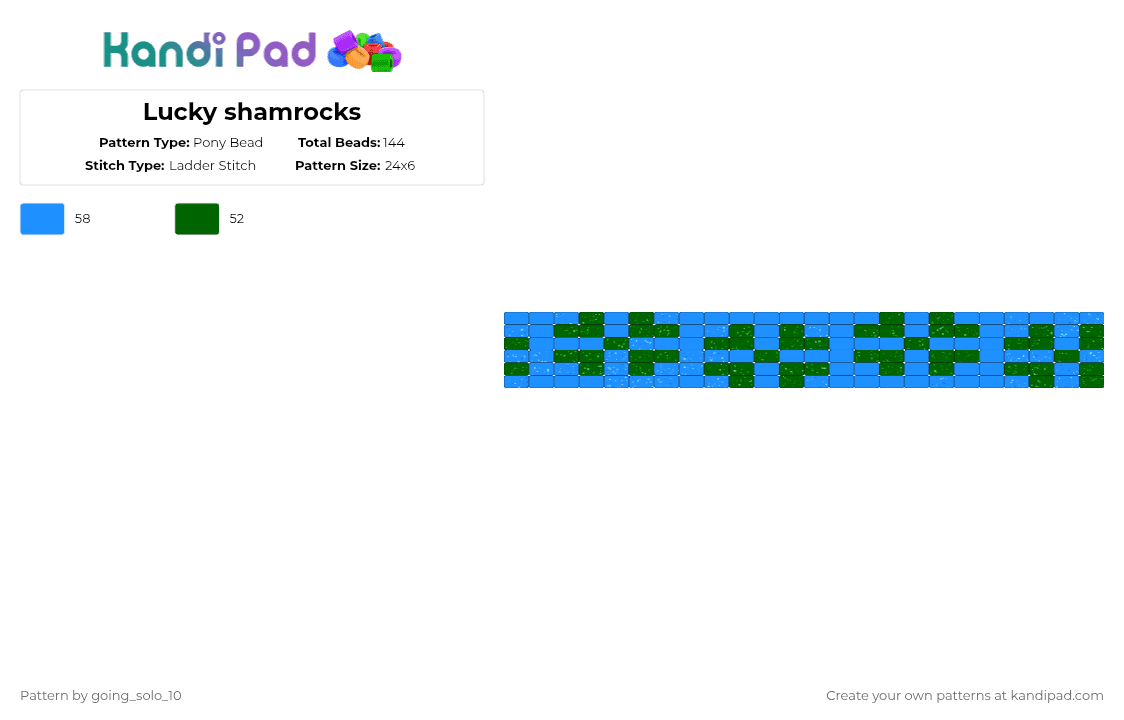 Lucky shamrocks - Pony Bead Pattern by going_solo_10 on Kandi Pad - light blue,green,cotdluck,clover