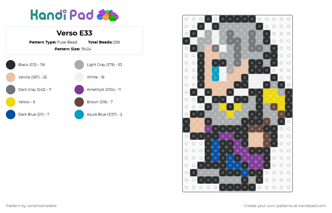 Verso E33 - Fuse Bead Pattern by cartellostradale on Kandi Pad - black,gray,beige,verso,expedition33,e33,clairobscur
