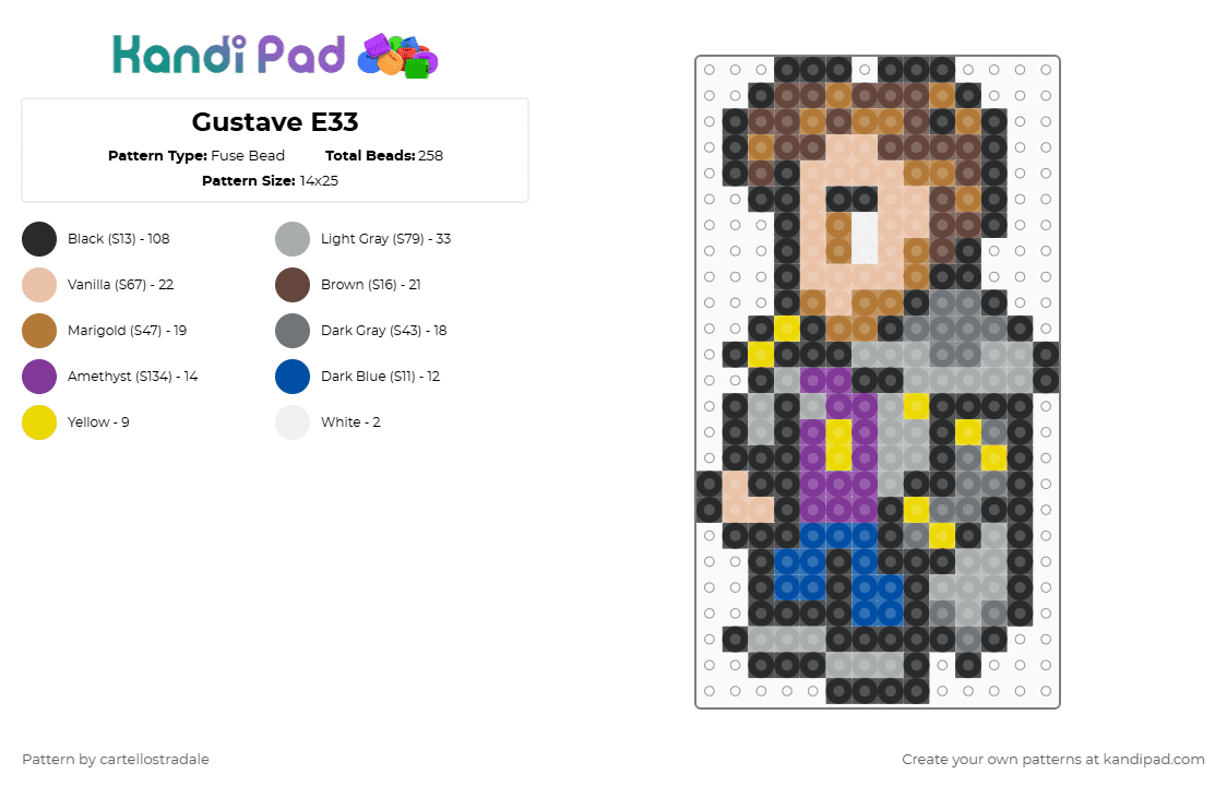 Gustave E33 - Fuse Bead Pattern by cartellostradale on Kandi Pad - black,tan,gray,colorful,gustave,expedition33,e33