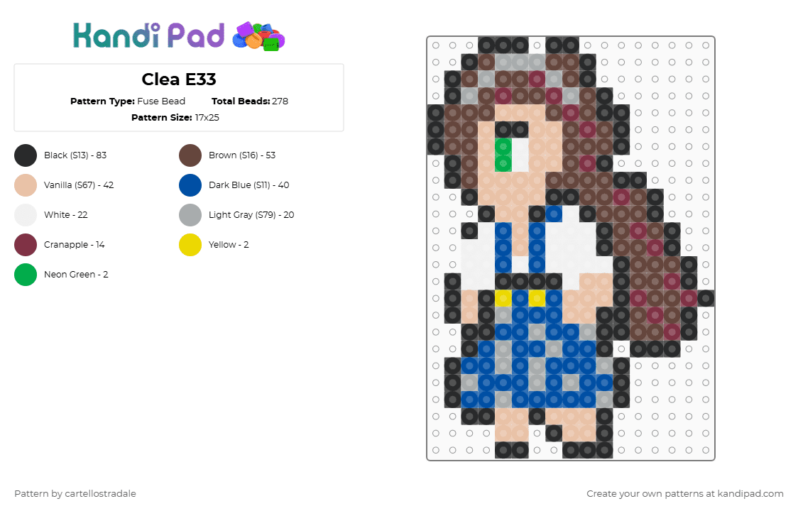 Clea E33 - Fuse Bead Pattern by cartellostradale on Kandi Pad - blue,beige,brown,gaming,clairobscur,expedition33,e33,clea