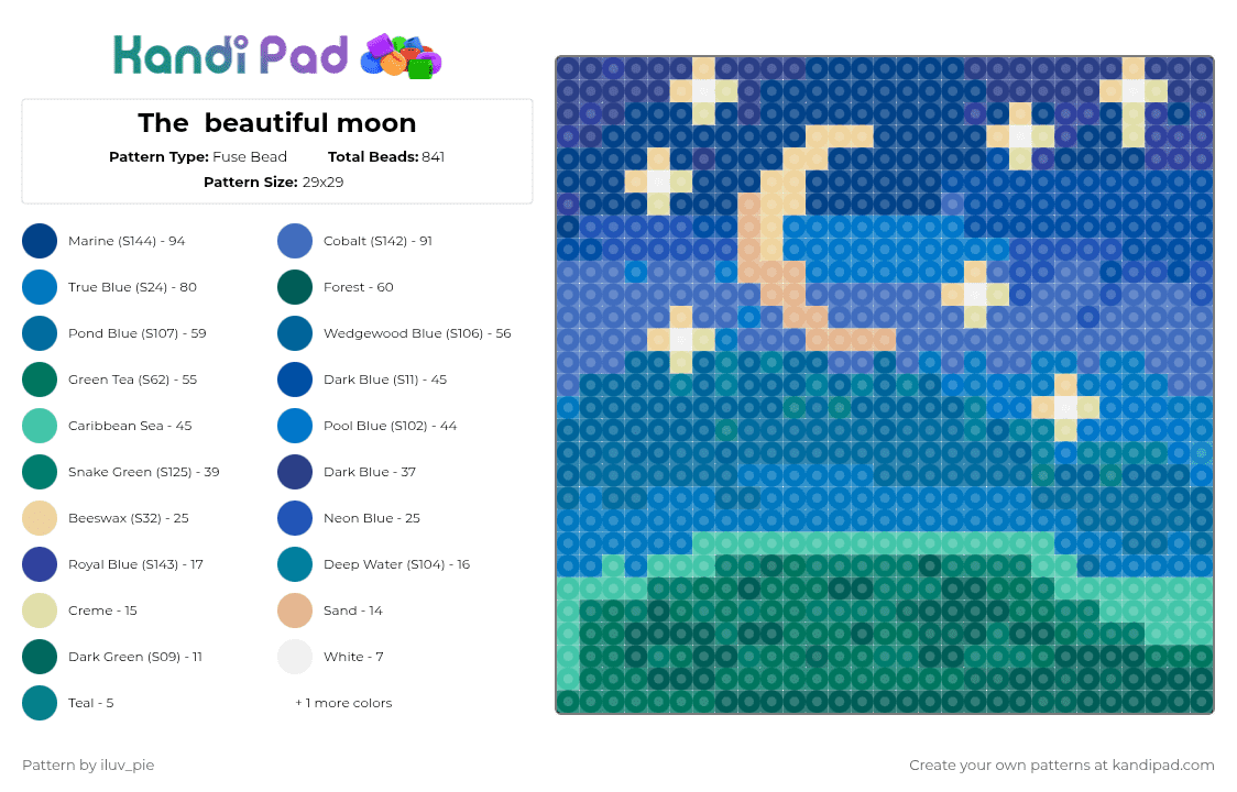 The  beautiful moon - Fuse Bead Pattern by iluv_pie on Kandi Pad - night,moon,landscape,nature,blue,teal