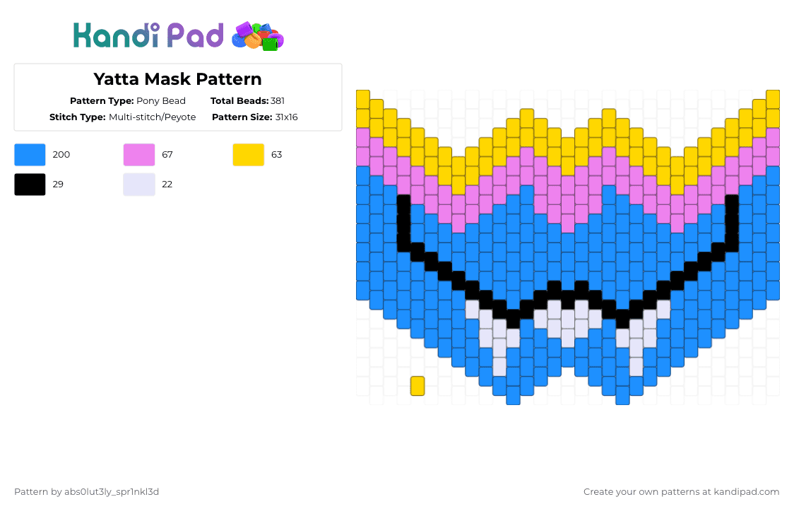 Yatta Mask Pattern - Pony Bead Pattern by abs0lut3ly_spr1nkl3d on Kandi Pad - light blue,video game,colorful,dandys world,cute,mask