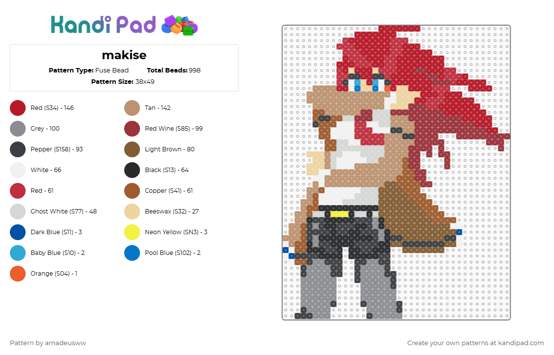 makise - Fuse Bead Pattern by amadeusww on Kandi Pad - red,beige,tan,gray