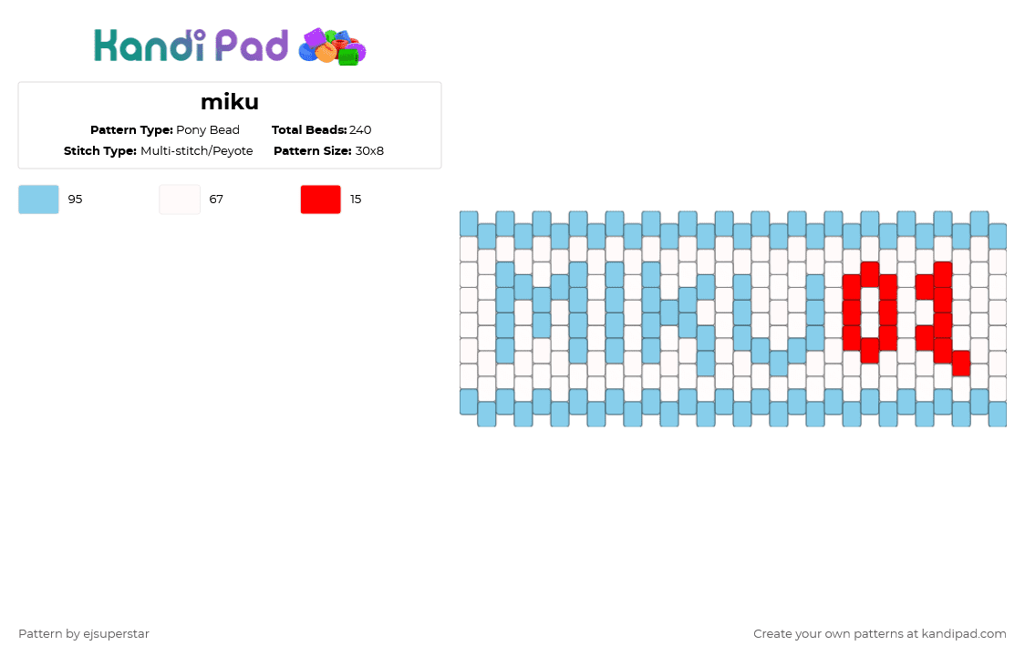 miku - Pony Bead Pattern by ejsuperstar on Kandi Pad - light blue