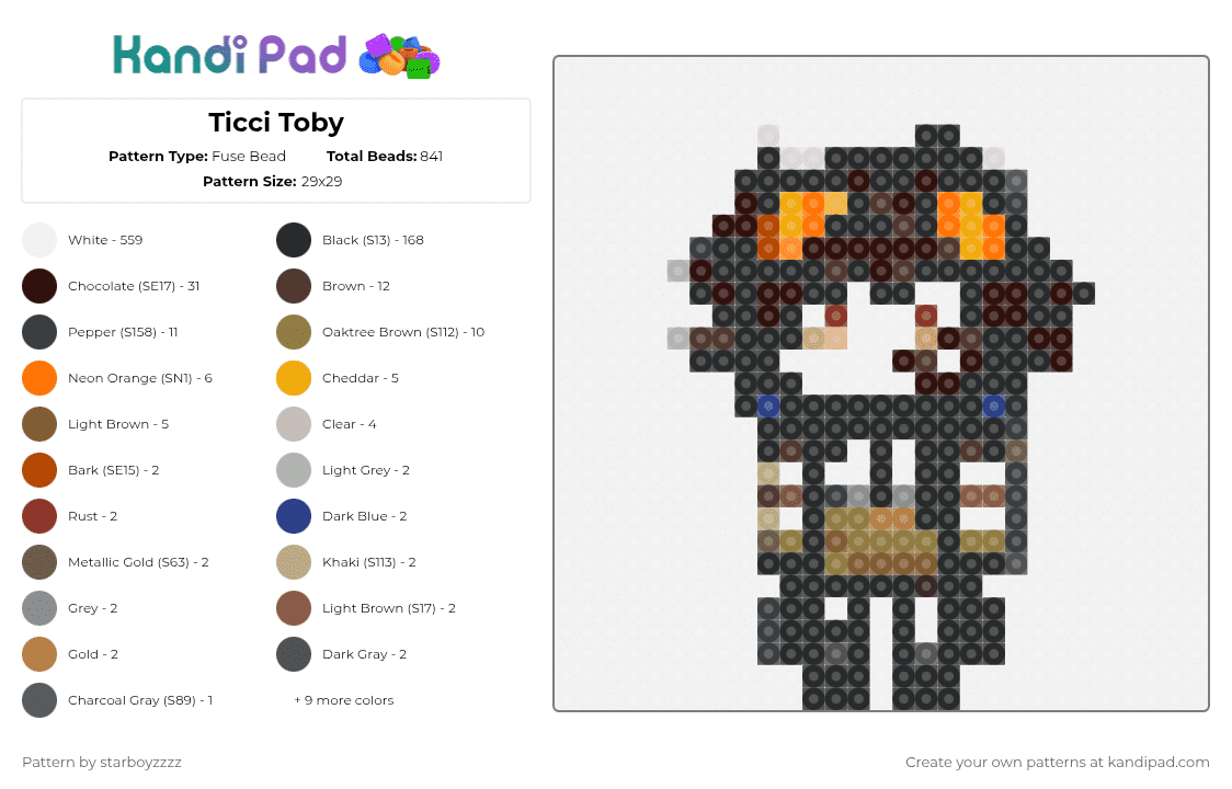 Ticci Toby - Fuse Bead Pattern by starboyzzzz on Kandi Pad - white,brown,orange,gold,colorful,creepypasta,ticci toby,toby