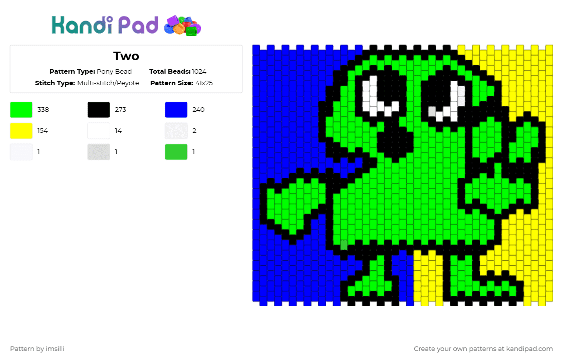 Two - Pony Bead Pattern by imsilli on Kandi Pad - green, purple