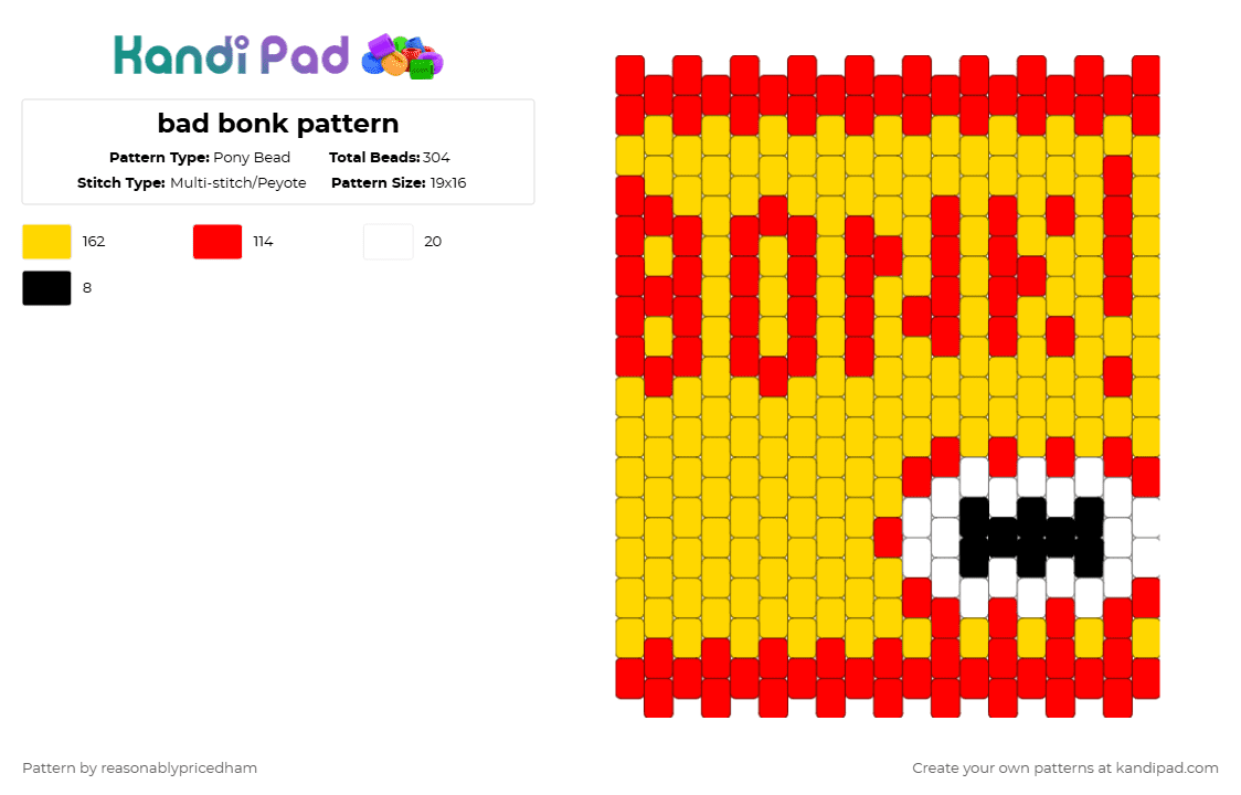 Bad bonk pattern Pony Bead Pattern - Kandi Pad | Kandi Patterns, Fuse ...