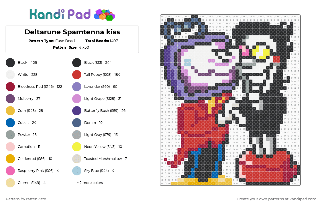 Deltarune Spamtenna kiss - Fuse Bead Pattern by rattenkiste on Kandi Pad - black,pink,red