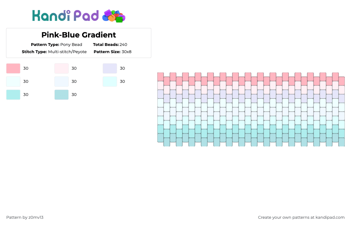 Pink-Blue Gradient - Pony Bead Pattern by z0mv13 on Kandi Pad - white,pink,light blue