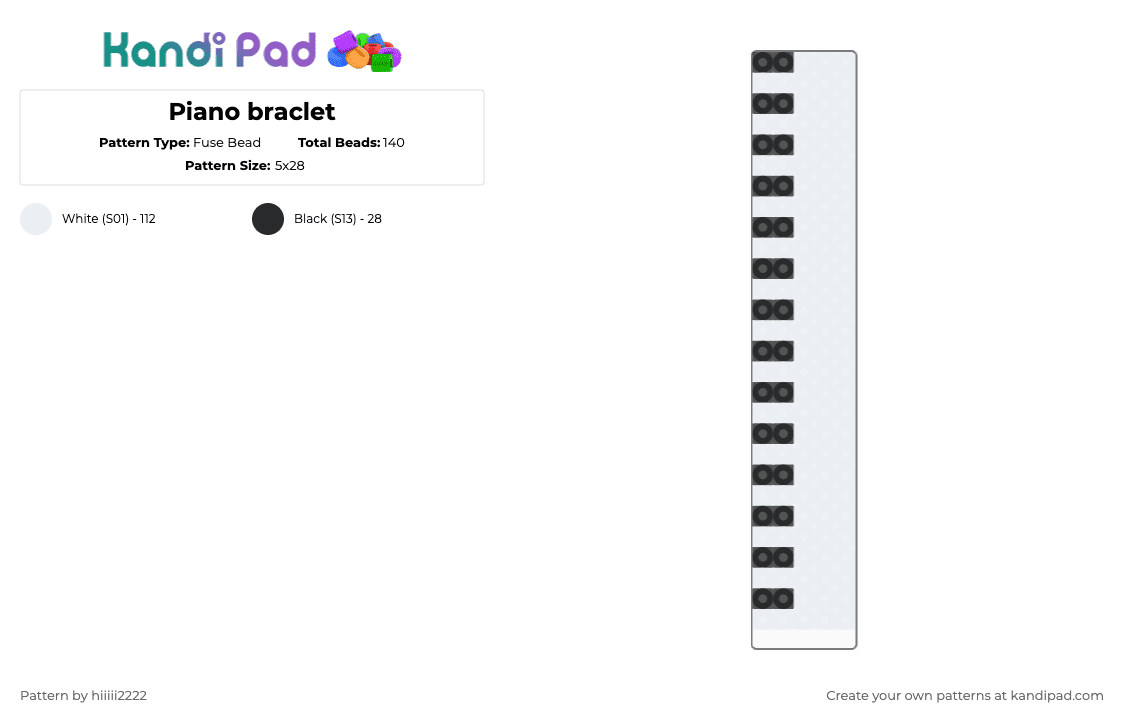 Piano braclet - Fuse Bead Pattern by hiiiii2222 on Kandi Pad - white