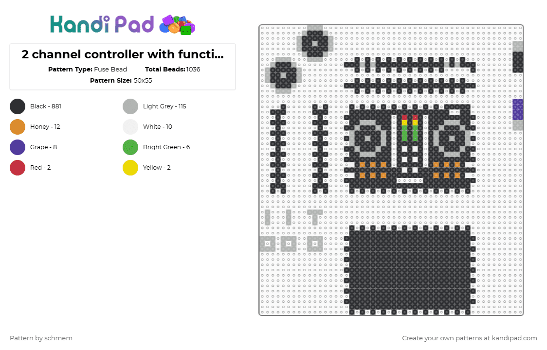 2 channel controller with functioning faders (and a mini micro usb you can plug in for funsies) - Fuse Bead Pattern by schmem on Kandi Pad - beige, black