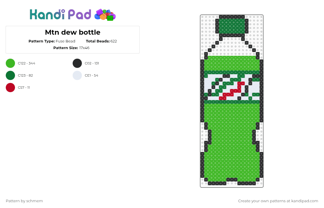 Mtn dew bottle - Fuse Bead Pattern by schmem on Kandi Pad - green