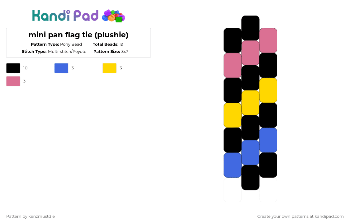 mini pan flag tie (plushie) - Pony Bead Pattern by kenzmustdie on Kandi Pad - blue,yellow,pink,pan,pansexual,pride,tie,mini