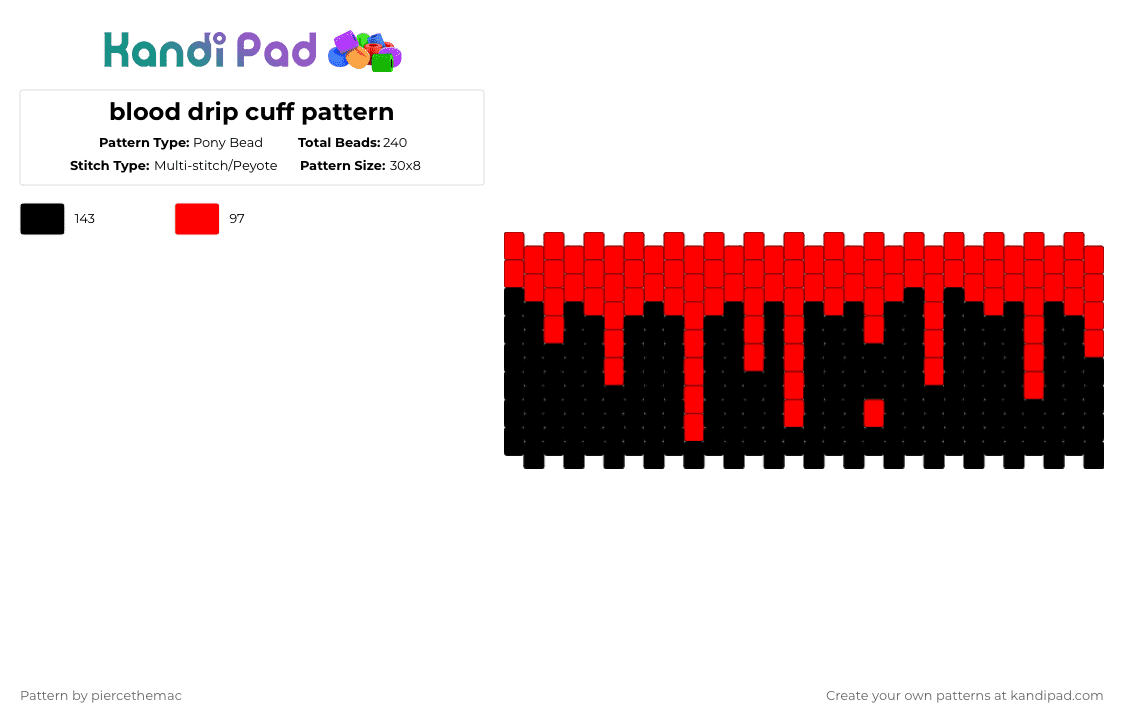 blood drip cuff pattern - Pony Bead Pattern by kenzmustdie on Kandi Pad - red,black,blood,drip,cool,idk