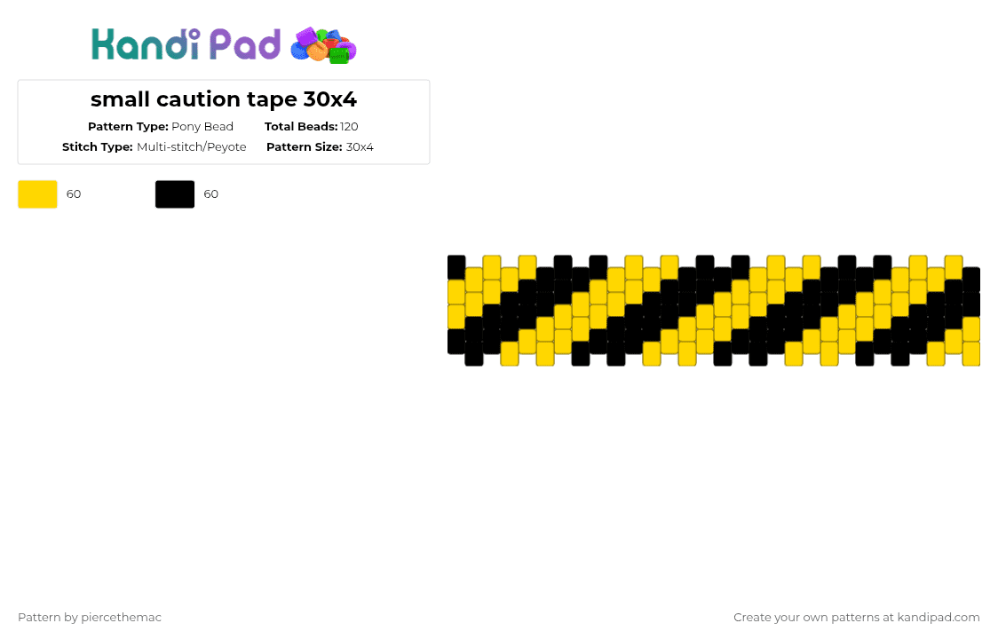 small caution tape 30x4 - Pony Bead Pattern by kenzmustdie on Kandi Pad - black, caution tape, halloween, yellow