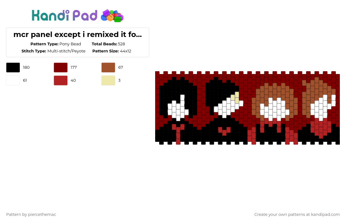 mcr panel except i remixed it for the second time - Pony Bead Pattern by kenzmustdie on Kandi Pad - brown, emo, frank iero, gerard way, mcr, mikey way, music, my chemical romance, ray toro, red