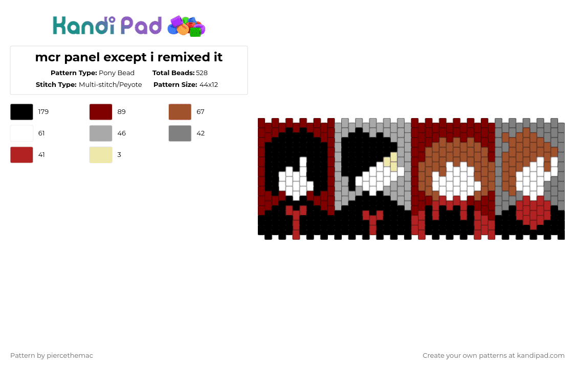 mcr panel except i remixed it - Pony Bead Pattern by kenzmustdie on Kandi Pad - brown, emo, frank iero, gerard way, mcr, mikey way, music, my chemical romance, ray toro, red