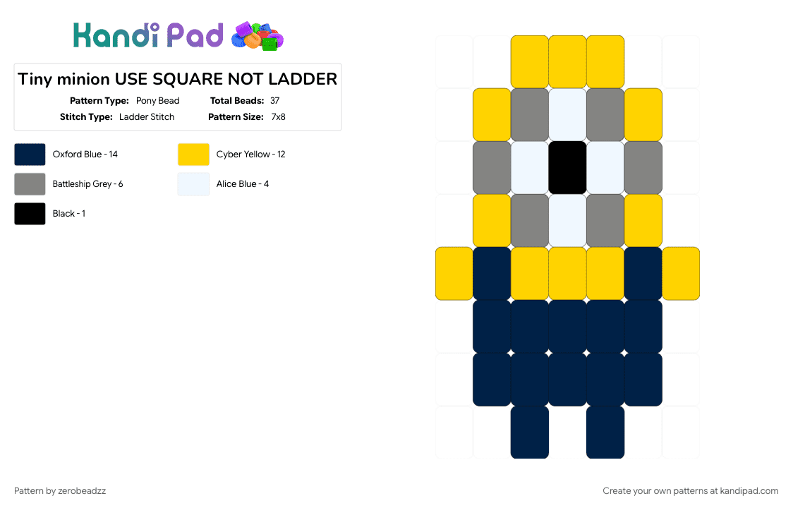 Tiny minion USE SQUARE NOT LADDER - Pony Bead Pattern by zerobeadzz on Kandi Pad - blue, yellow