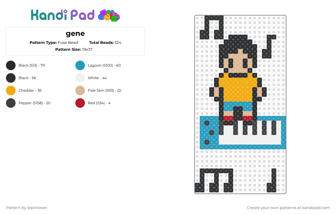 gene - Fuse Bead Pattern by leechlover on Kandi Pad - gene,bobs burgers,character,keyboard,music,cartoon,black,light blue,orange