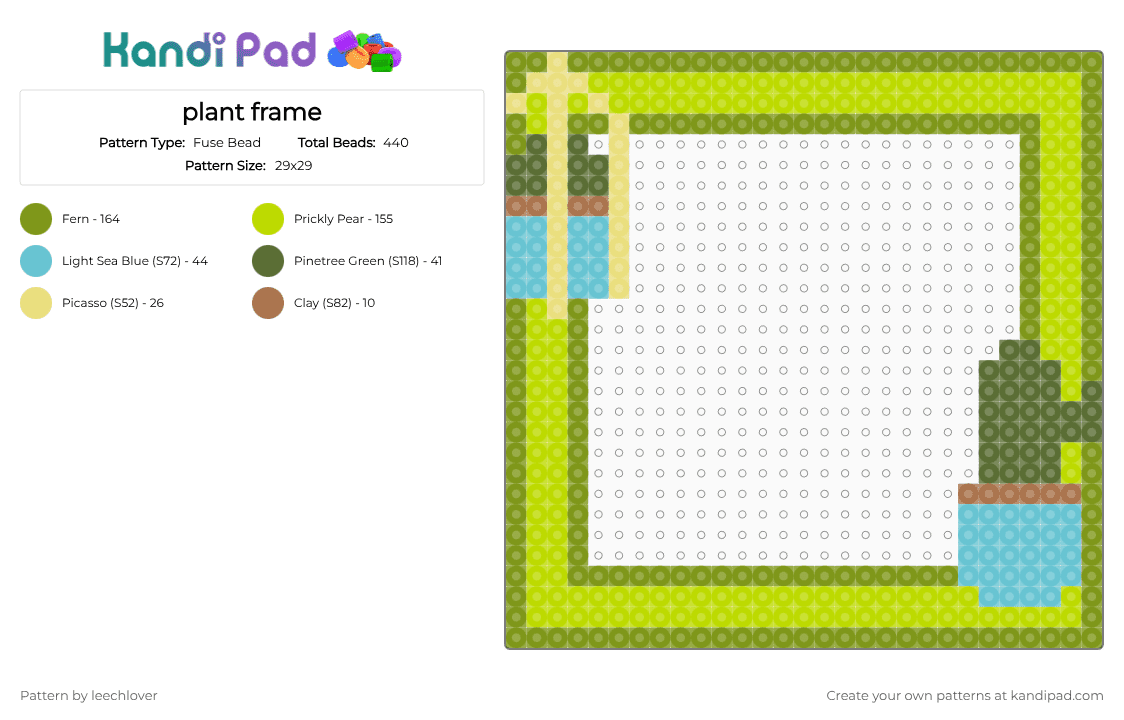 plant frame - Fuse Bead Pattern by leechlover on Kandi Pad - gold, green