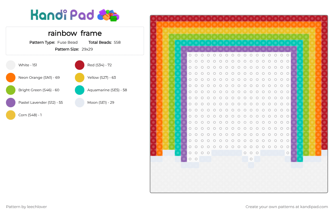 rainbow  frame - Fuse Bead Pattern by leechlover on Kandi Pad - colorful, red, yellow