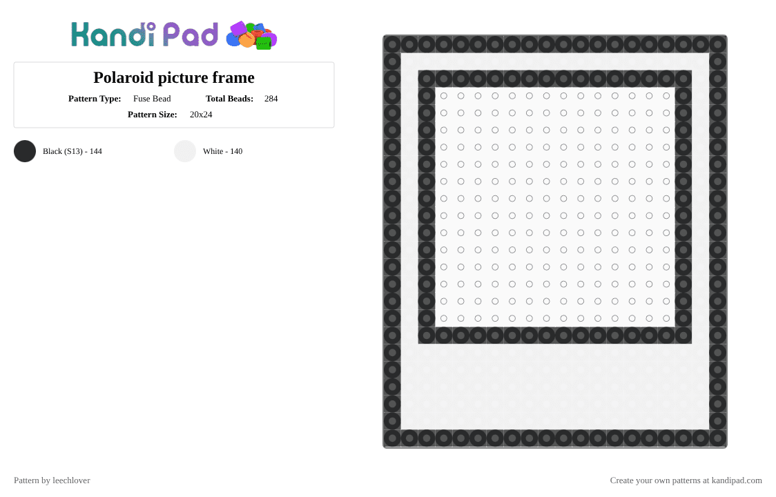 Polaroid picture frame - Fuse Bead Pattern by leechlover on Kandi Pad - black, white