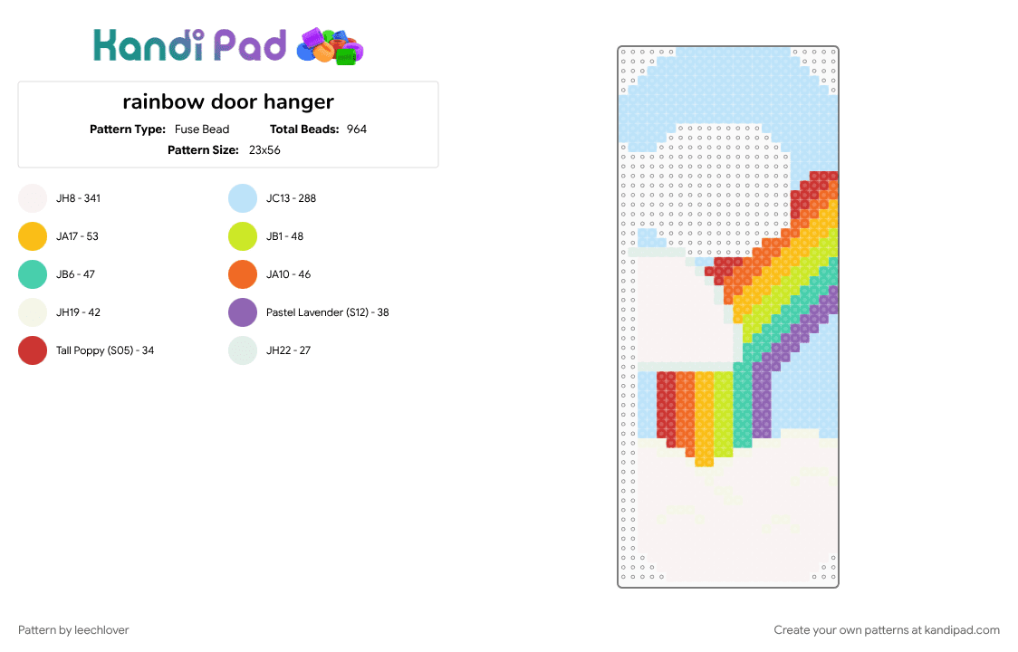 rainbow door hanger - Fuse Bead Pattern by leechlover on Kandi Pad - light blue, white, yellow