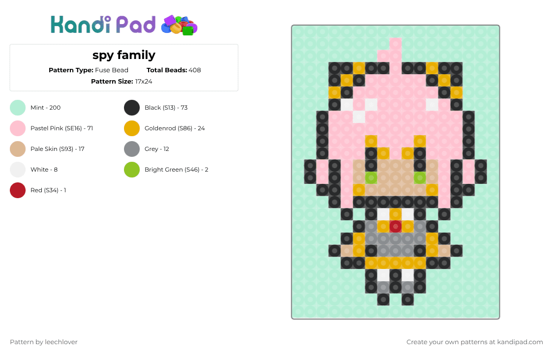 spy family - Fuse Bead Pattern by leechlover on Kandi Pad - light blue,pink