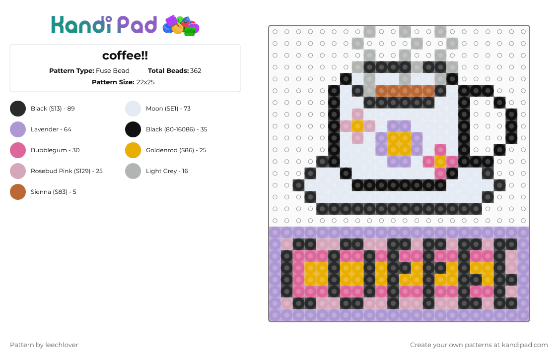 coffee!! - Fuse Bead Pattern by leechlover on Kandi Pad - pink