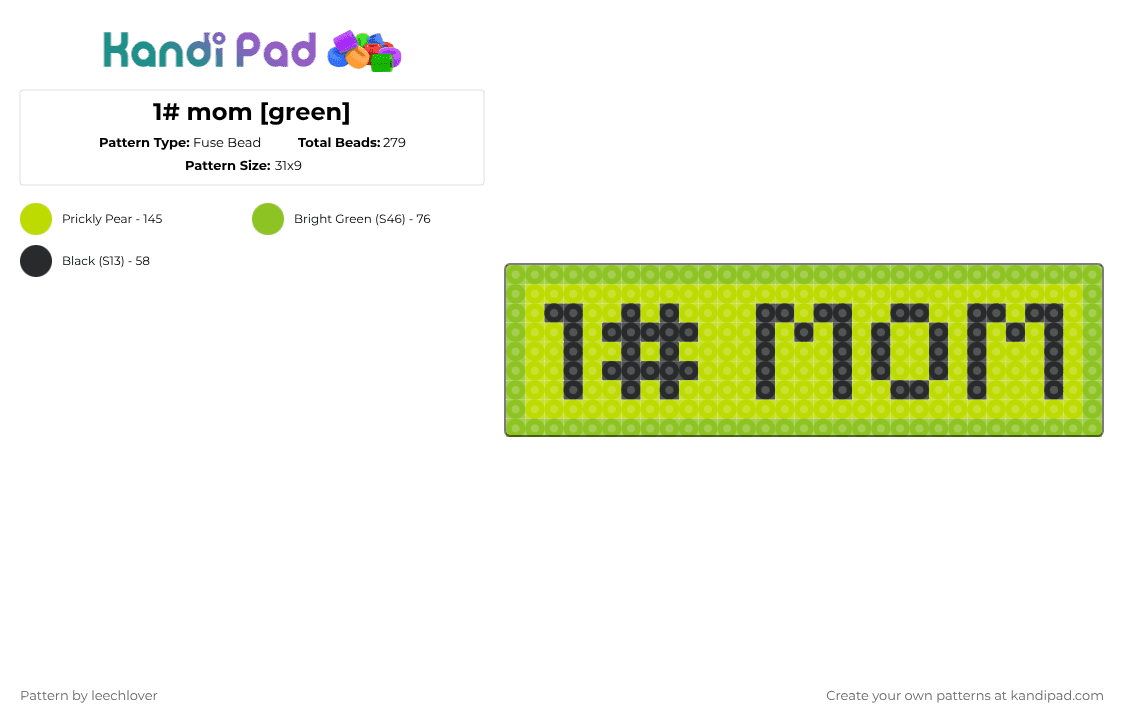 1# mom [green] - Fuse Bead Pattern by leechlover on Kandi Pad - green
