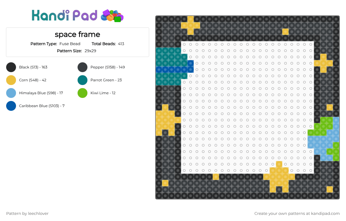 space frame - Fuse Bead Pattern by leechlover on Kandi Pad - black,yellow,teal