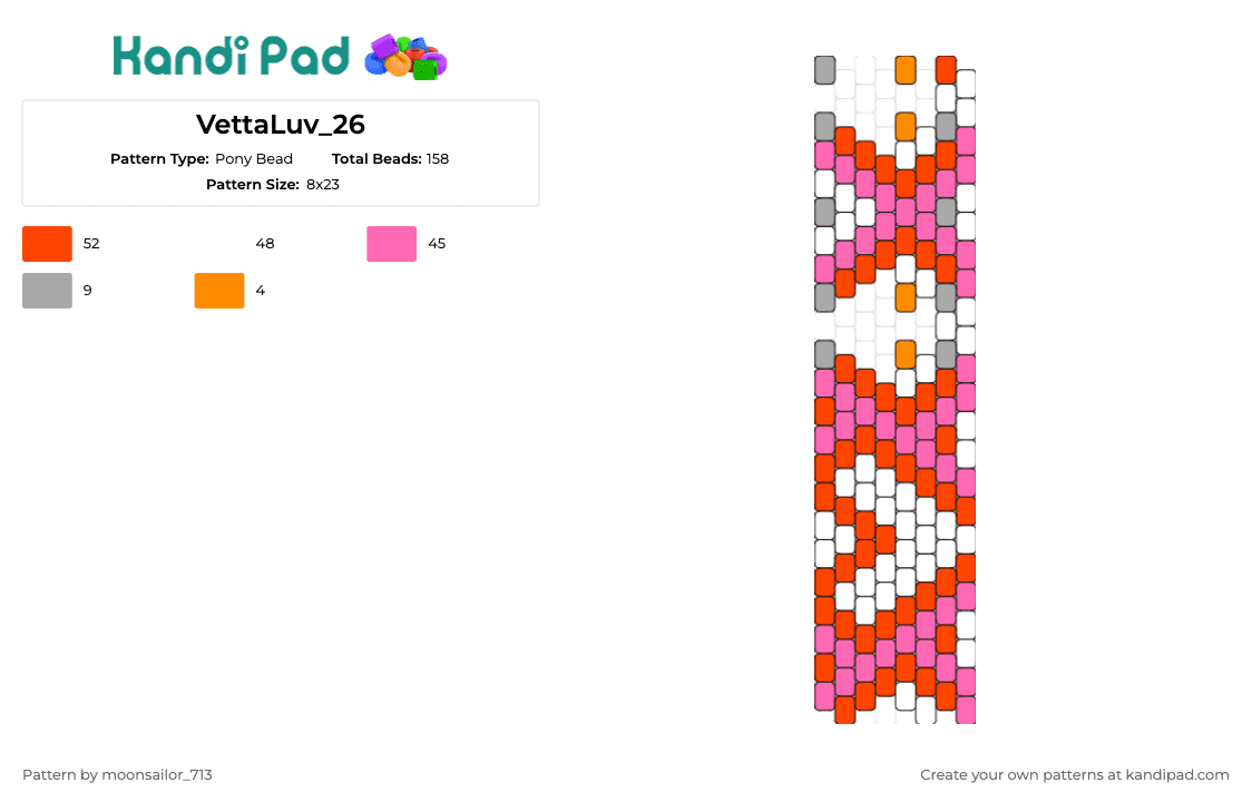 VettaLuv_26 - Pony Bead Pattern by moonsailor_713 on Kandi Pad - vetta luv,hearts,love,cuff,affection,pink,white