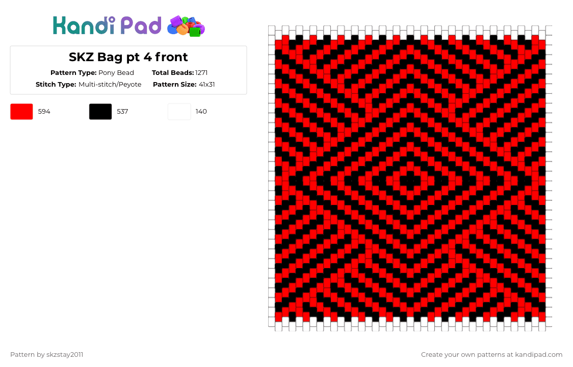 SKZ Bag pt 4 front - Pony Bead Pattern by skzstay2011 on Kandi Pad - red