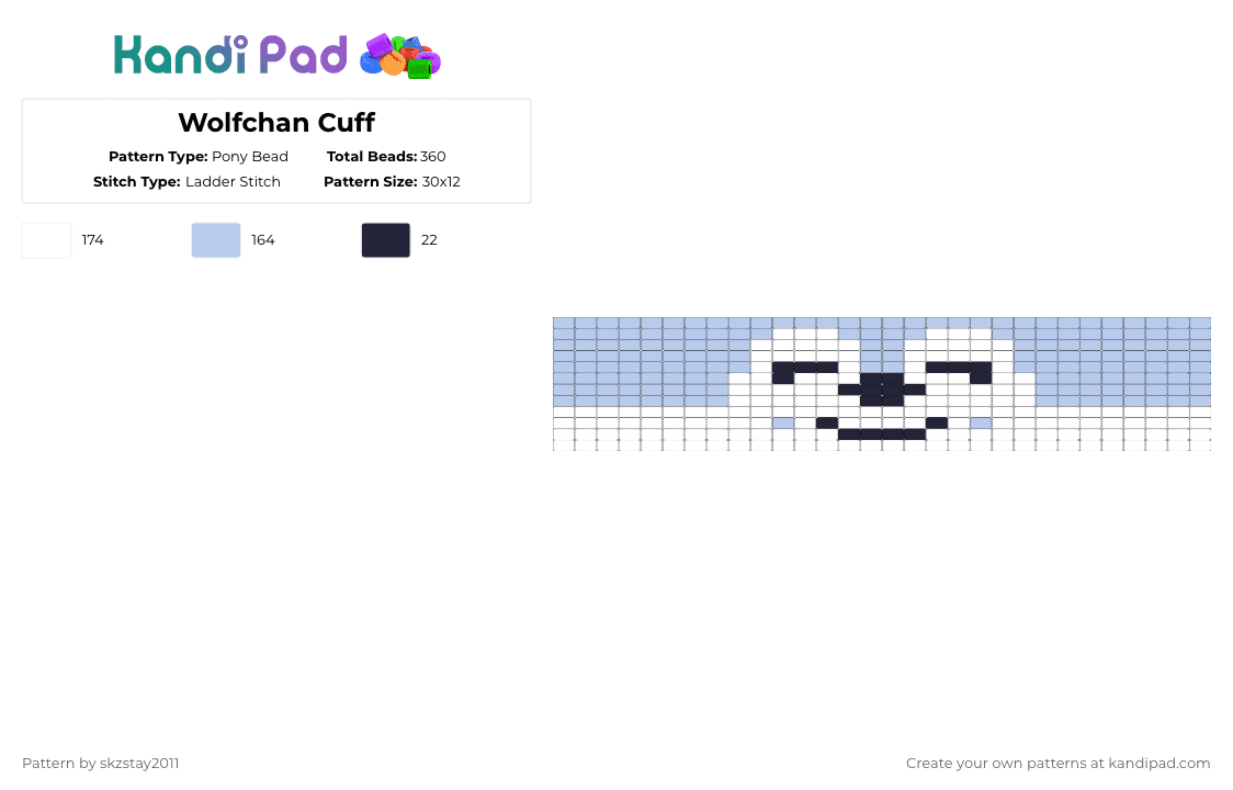 Wolfchan Cuff - Pony Bead Pattern by skzstay2011 on Kandi Pad - light blue,white,cotdsymmetry
