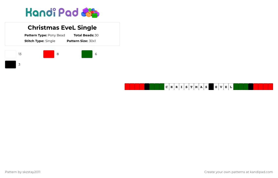 Christmas EveL Single - Pony Bead Pattern by skzstay2011 on Kandi Pad - green,red