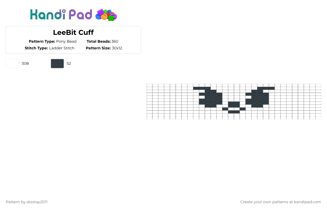 LeeBit Cuff - Pony Bead Pattern by skzstay2011 on Kandi Pad - white