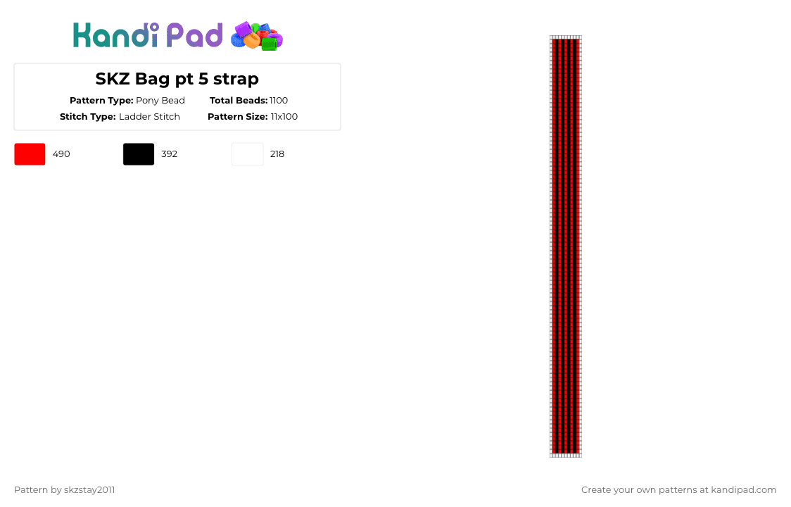 SKZ Bag pt 5 strap - Pony Bead Pattern by skzstay2011 on Kandi Pad - white,red