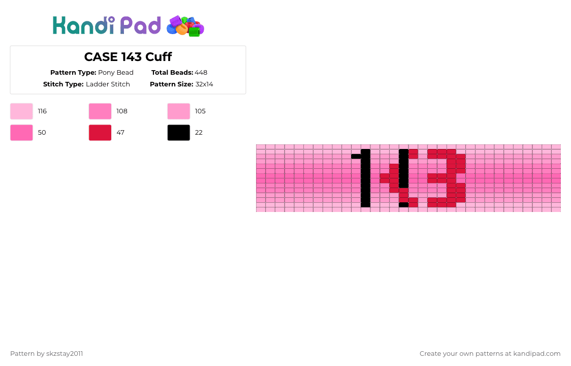 CASE 143 Cuff - Pony Bead Pattern by skzstay2011 on Kandi Pad - pink
